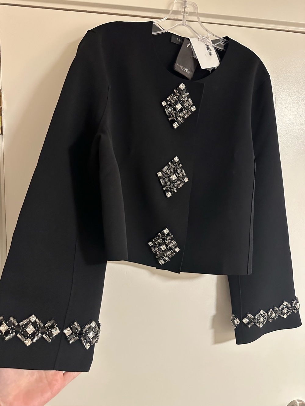 Marina Rinaldi Mabel Rhinestone Cady Jacket Black Size 14 NWT $1295 - Picture 6 of 9